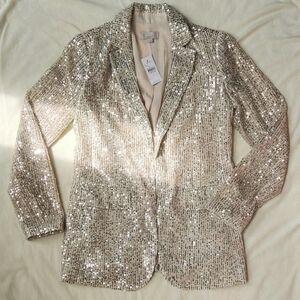 Ann Taylor Loft Sequin Blazer - Nude w/ Silver: Size 0